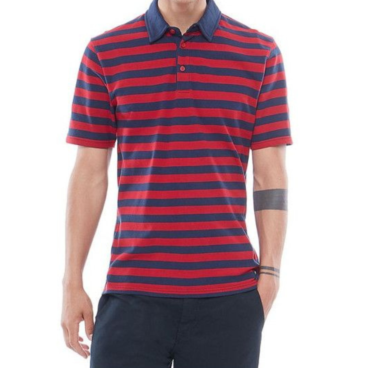 VANS CHIMA STRIPED POLO Chili pepper/dress blues / ヴァンズ 半袖ポロシャツ